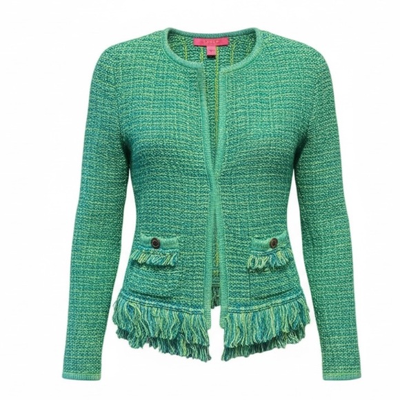 Lilly Pulitzer Sweaters - Lilly Pulitzer Simora Fringe Cardigan Evergreen Exotic Tweed Size XS NWT